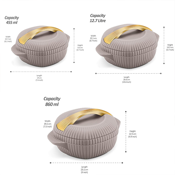 MILTON Oyster Jr. Gift Set PU Insulated Casserole - Set of 3 (500 ml, 1000 ml, 1500 ml) - Taupe-6
