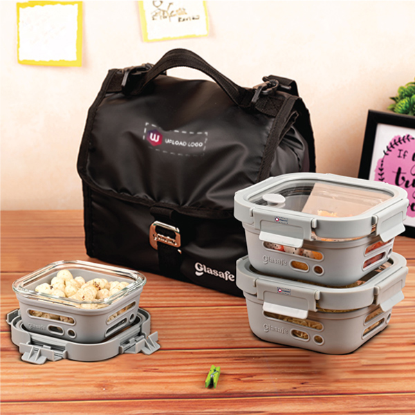 Glasafe Grip 'N' Lunch Office Combo with Lunch Bag Set of 4 - Soothing Slate-4