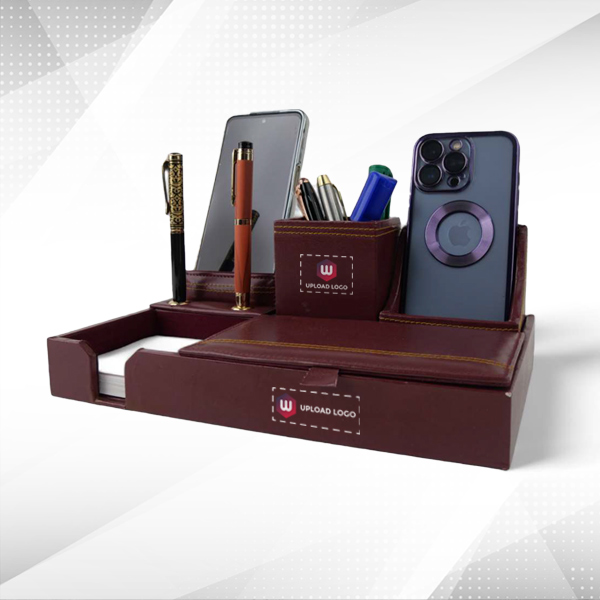 Multipurpose Desk Organizer 6-in-1  – Premium Leather (Tan)-0