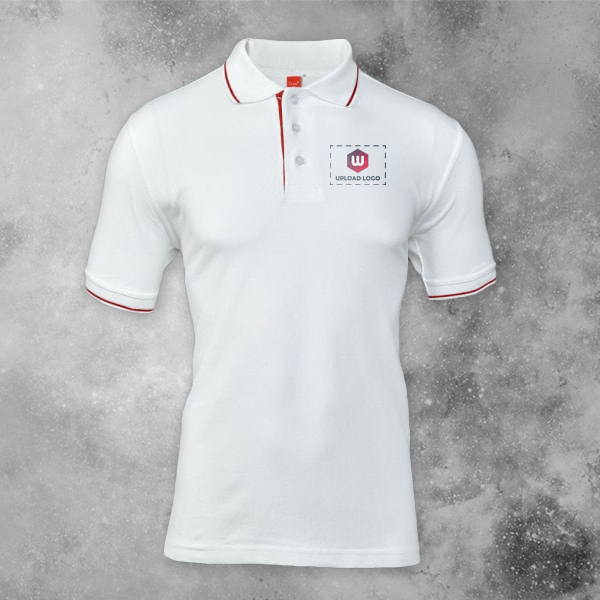 Scott Organic Cotton Polo T-Shirt for Men White with Red - Custom Logo Left Chest