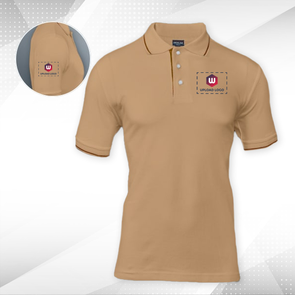 Highline Polo T-shirt for Men Beige with Brown – Custom Logo Left Chest & Right Arm
