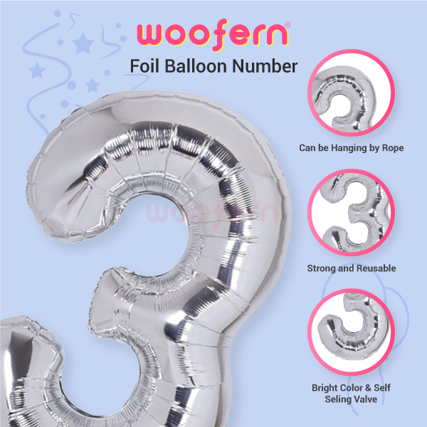 Number 3 Silver Foil Balloon 16 inch-3