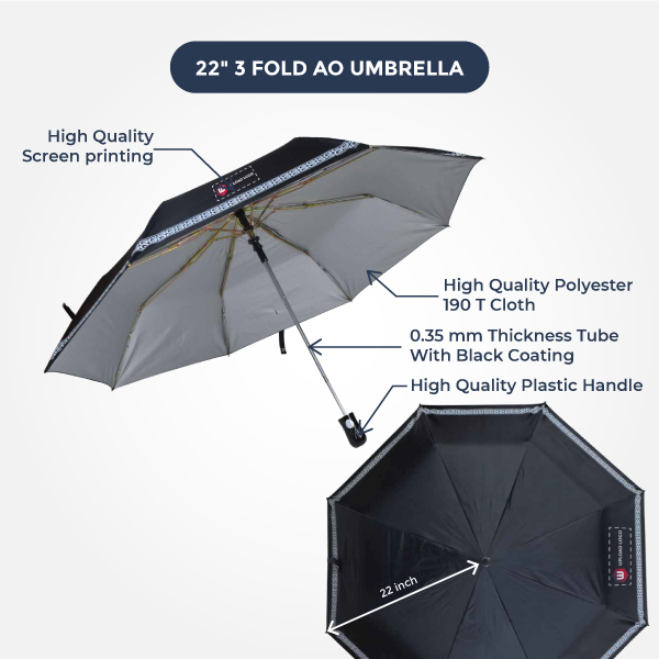 3 Fold AO Promotional Umbrella—Customizable for Corporate & Travel Use—22 Inch-1