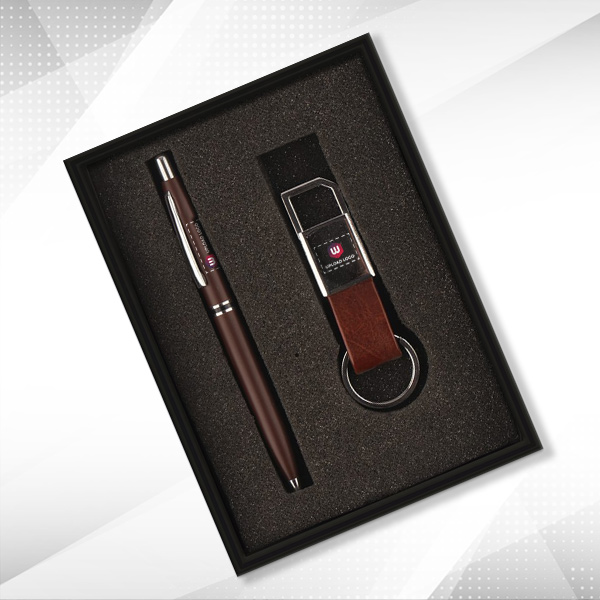 Personalized 2-in-1 Premium Gift Set, Metal Pen & Keychain (Tan)