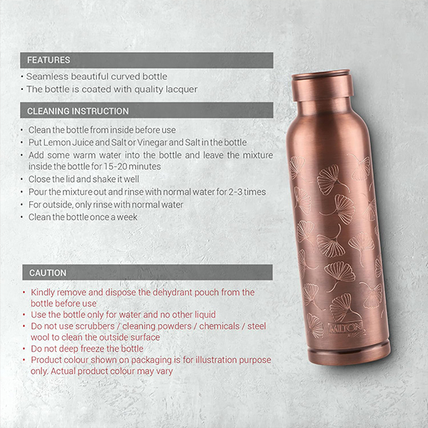 MILTON Copper Elegante Gift Set (1- Bottle, 940 ml and 2-Tumbler, 290 ml Each), Copper Petals-6
