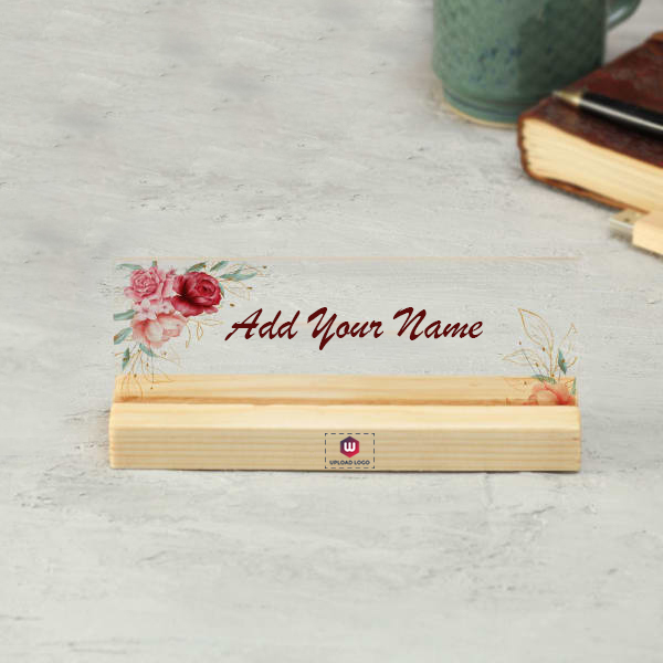 BioQ Acrylic-Name-Plate-In-Wooden-Stand---Customized-With-Logo-0