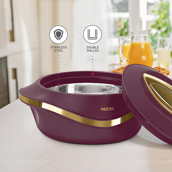 MILTON Pearl Inner Stainless Steel Jr. Casserole - Set of 3 (455 ml, 860 ml, 1270 ml) - Maroon-3