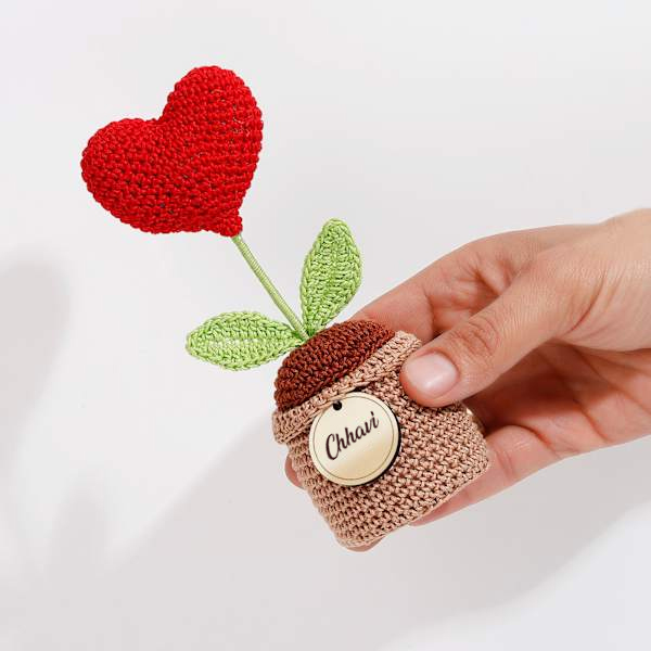 Customized Red Crochet Heart in a Pot-1