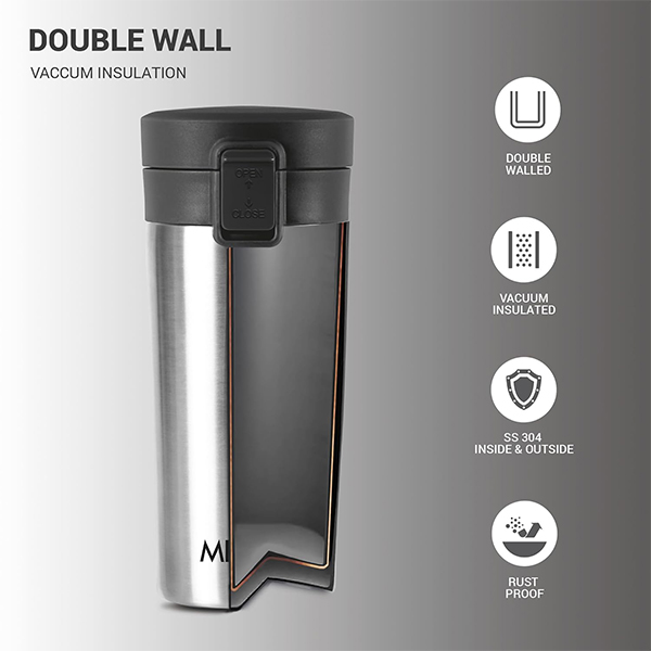 MILTON Coffee Mug Thermosteel Hot or Cold Insulated Flask, 300 ml-  Silver-6