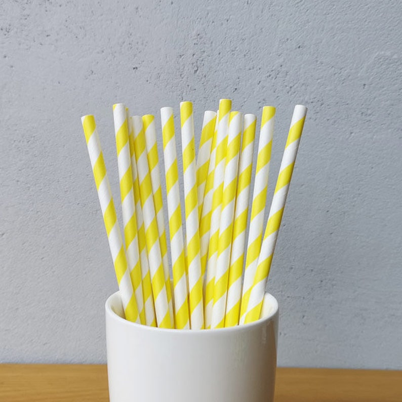 ECO - BIO Yellow Paper Straws for Cocktail Drinking Pack of 50 - 5mm-0