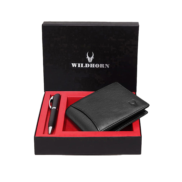WILDHORN MACON Leather Wallet & Pen Gift Set (Jet Black)