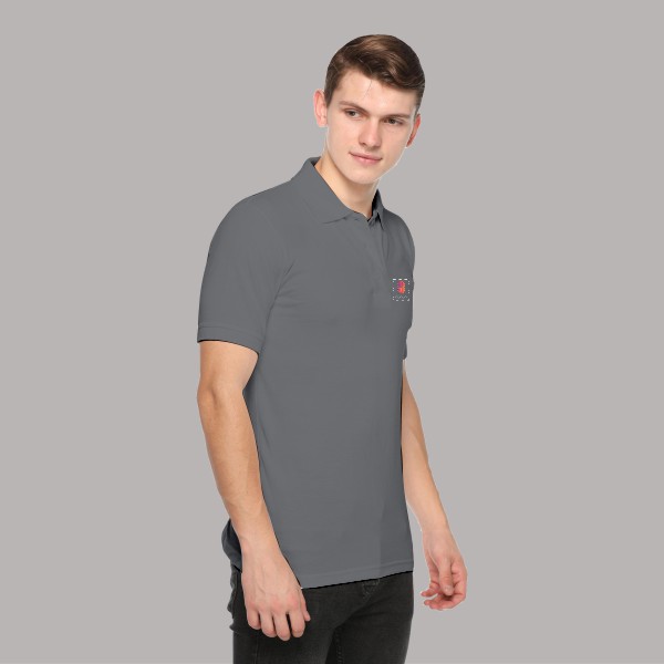 Embroidered FasTees Polo T-shirt for Men (Solid Grey)-3