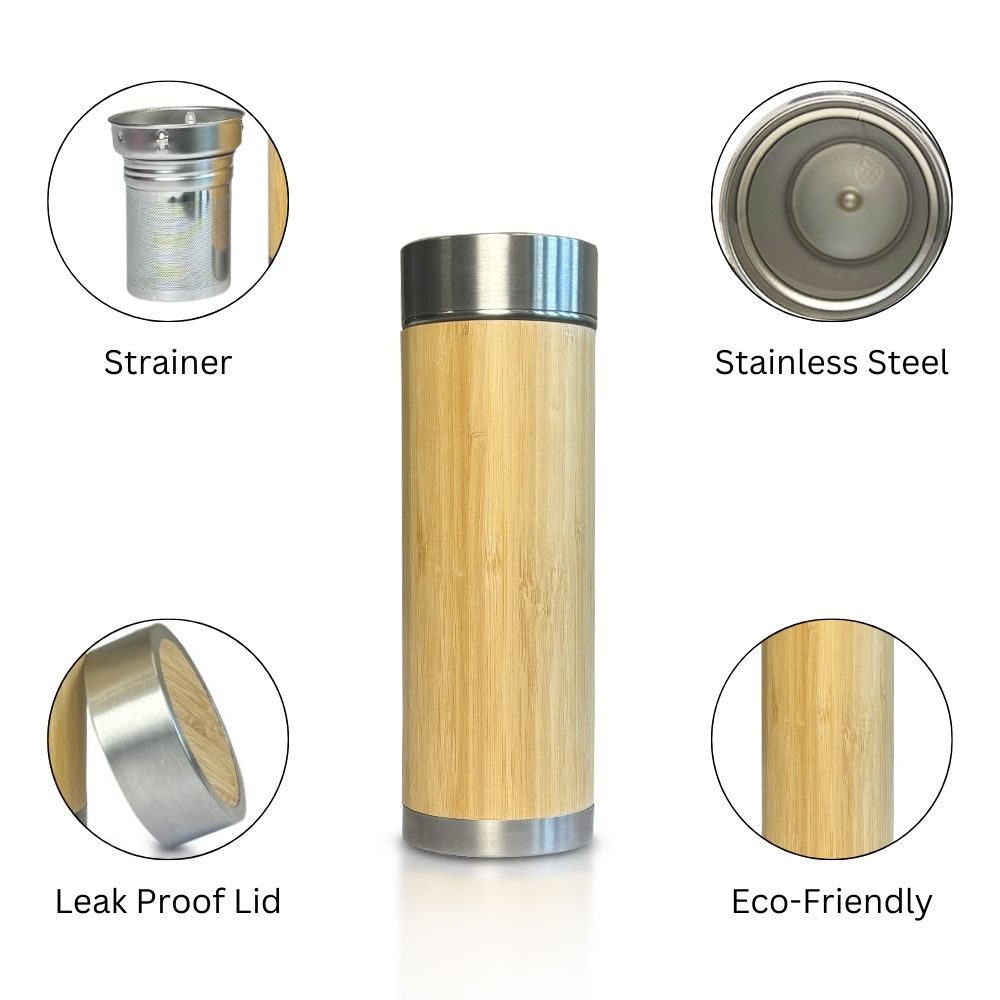 Bamboo Stainless Steel Bottle 450ml with Custom Logo Branding-4