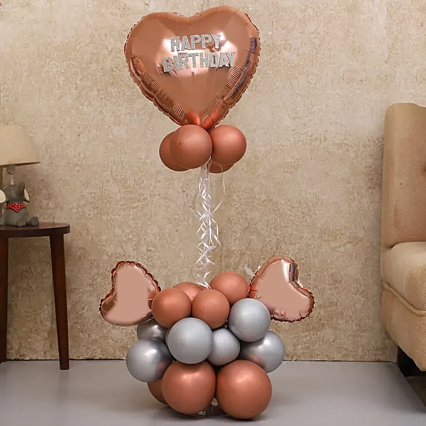 Rose Gold & Silver Birthday Balloon Bouquet