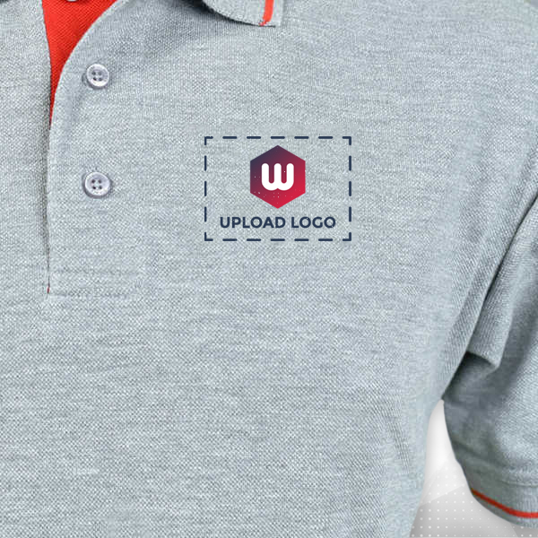 Highline Polo T-shirt for Men Grey Melange with Red – Custom Logo Left Chest & Right Arm-2