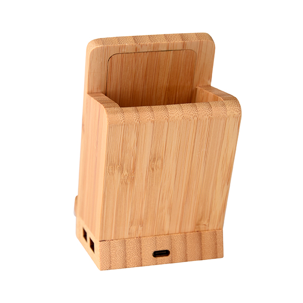 Wangari Maple-Bamboo Multi Function 15W Wireless Charger With Cable & Pen Stand-5