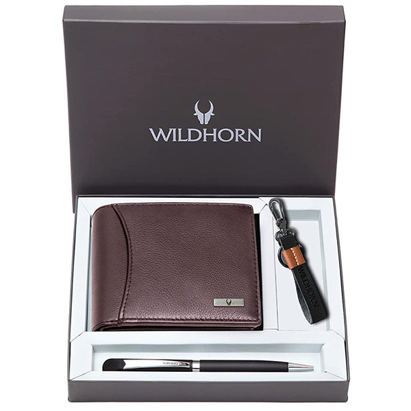 WILDHORN CORDOVA Premium Leather Wallet, Keychain & Pen Gift Set (Brown)