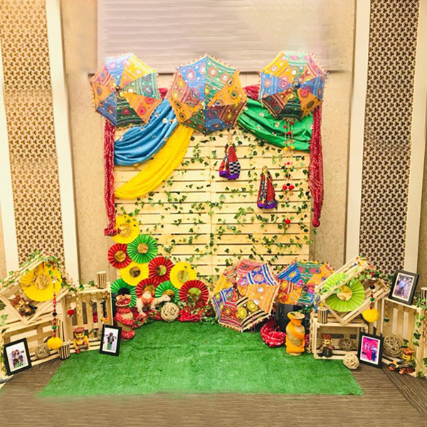 Festive Umbrella and Flower Garlands Decor