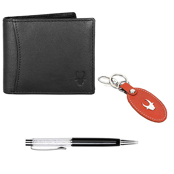 WILDHORN SANFORD Premium Leather Wallet, Keychain & Pen Gift Set for Men (Jade Black)-1