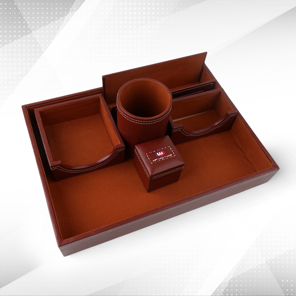 Brown Leatherette Desk Organizer with Custom Logo-0