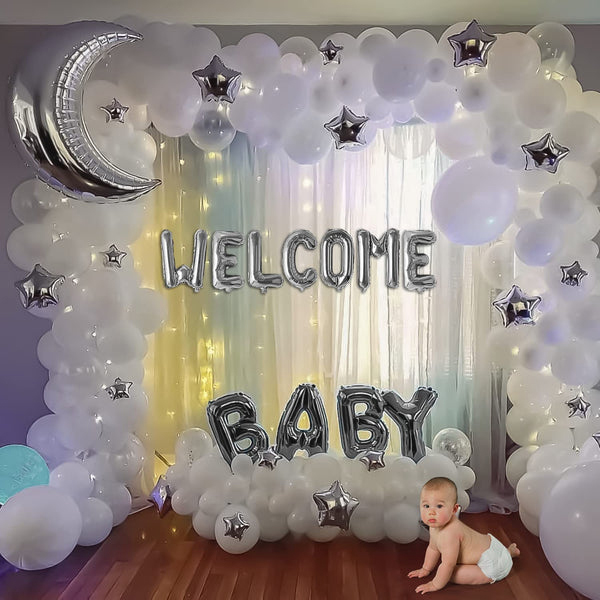 White & Silver theme DIY Welcome Baby Décor Kit-1