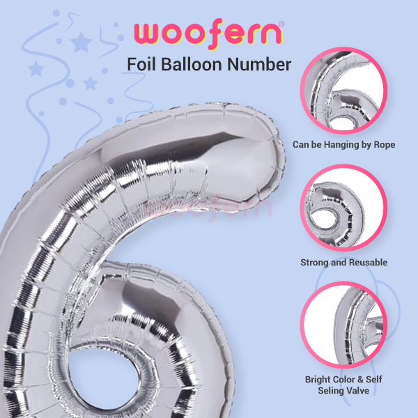 Number 6 Silver Foil Balloon 16 inch-3