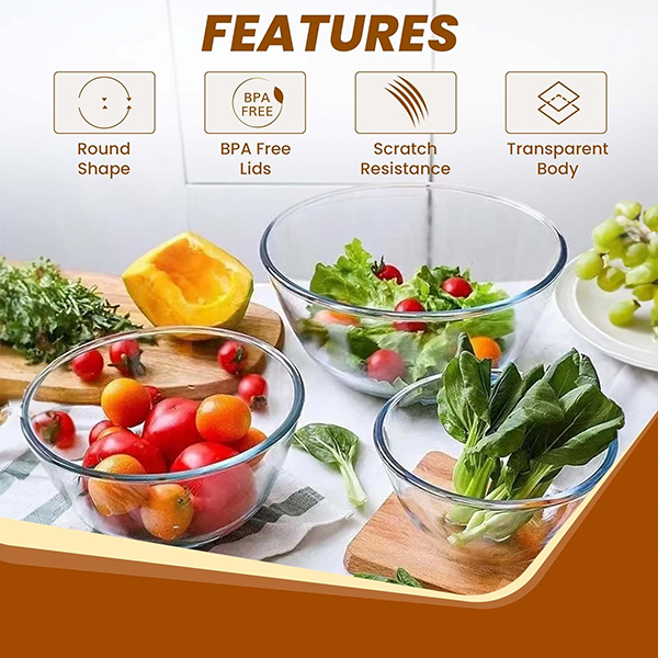 AGARO Borosilicate Glass Mixing Bowl with Lid 3 Pcs Set (500ml, 800ml &1600ml)-4