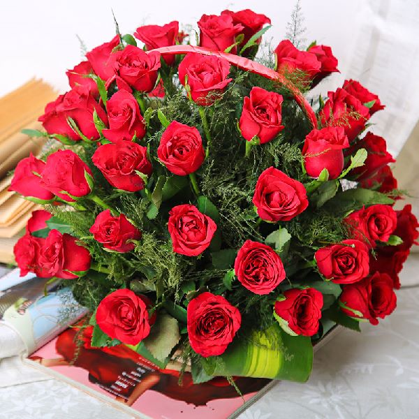 Romantic Red Rose Basket-0