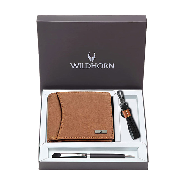 WILDHORN CORDOVA Premium Leather Wallet, Keychain & Pen Gift Set (Tan Hunter)-0
