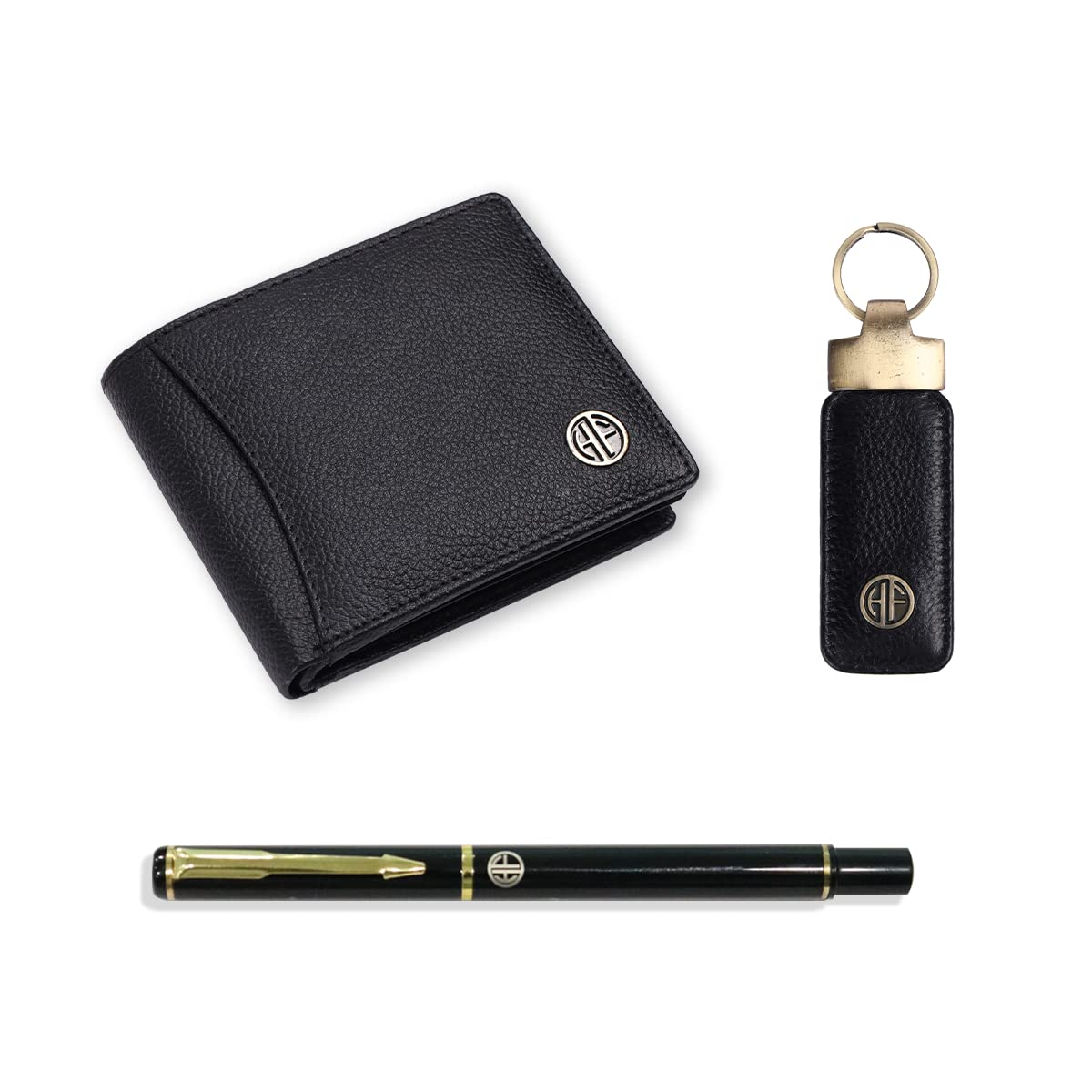 HF Men's Executive Leather Gift Set – Wallet, Keychain & Pen | Premium Corporate Gift (Beryl Black)