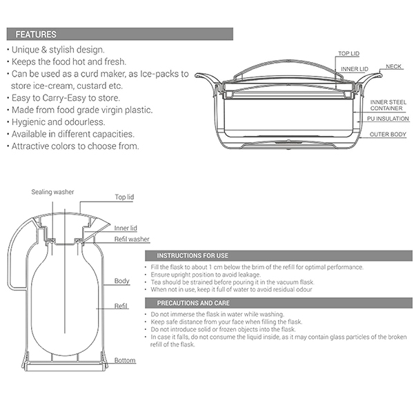MILTON  Souvenir Gift Set Tint Purple 1500 Casserole 1.38 L & Crystal 1000 Flask - 970 ml-6