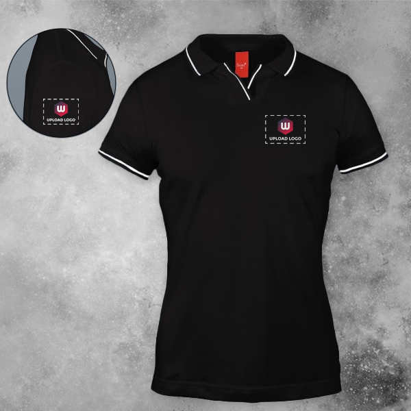 Scott Organic Cotton Polo T-Shirt for Women Black with White - Custom Logo Left Chest & Right Arm