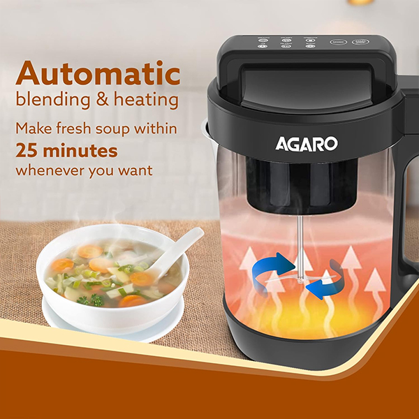 AGARO Elite Soup Maker, 1 Litre, Automatic Blending & Heating, 6 Preset Cooking Functions-2