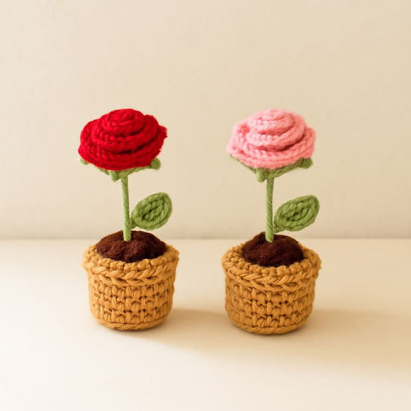 Handmade Crocheted Rose Pots-1