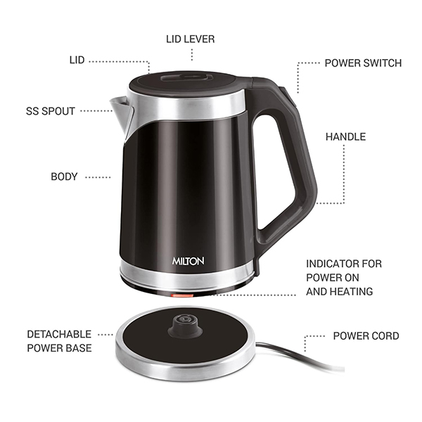 MILTON Vienna - Electric 1.8 Stainless Steel Electric Kettle, Auto Cut-off - (Black)-4