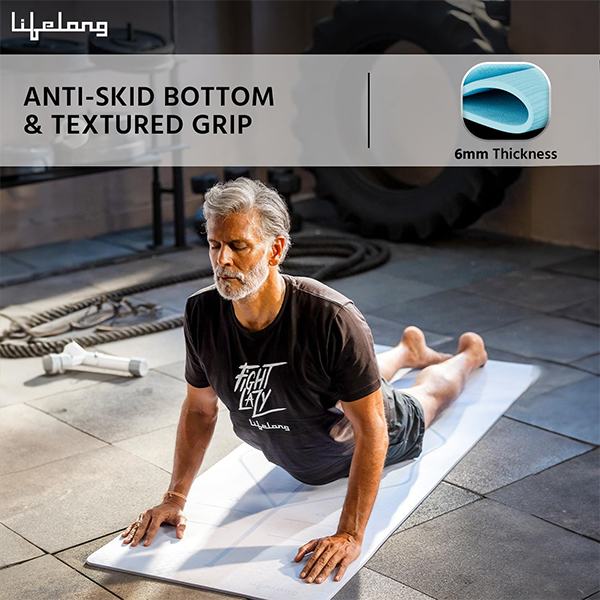 Lifelong Yoga mat for Women & Men TPE Material 6mm Anti-Slip Yoga Mat with Bag-7