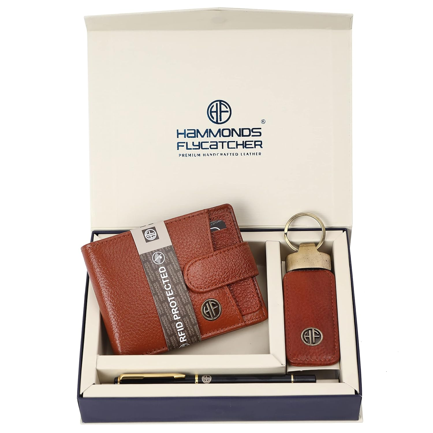 HF Men's Executive Leather Gift Set – Wallet, Keychain & Pen | Premium Corporate Gift (Tan)-1