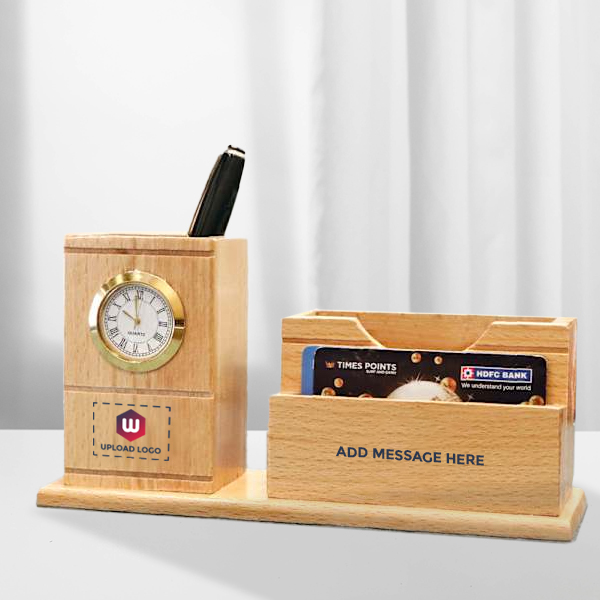 Pen Holder with Clock - Customized with Logo & Message-2