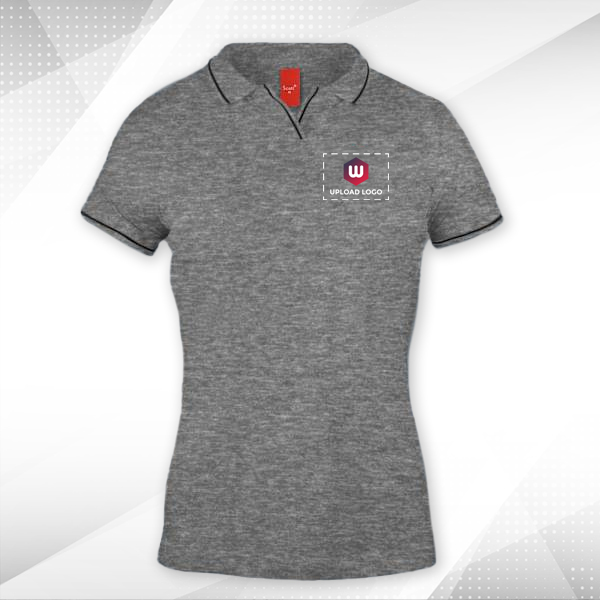 Scott Organic Cotton Polo T-Shirt for Women Grey Melange with Black - Custom Logo Left Chest