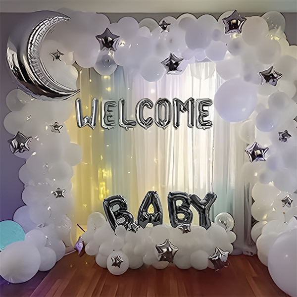White & Silver theme DIY Welcome Baby Décor Kit