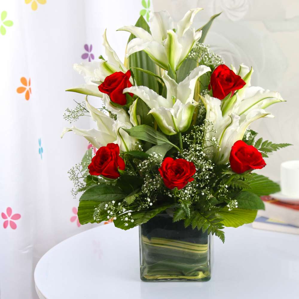 Red Rose and Lily Bouquet