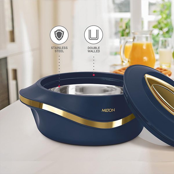 MILTON Pearl Inner Stainless Steel Jr. Casserole - Set of 3 (455 ml, 860 ml, 1270 ml) - Blue-4