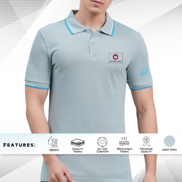 ASICS Dual Tipping Polo T-Shirt - Customized with Logo (Light Steel)-1