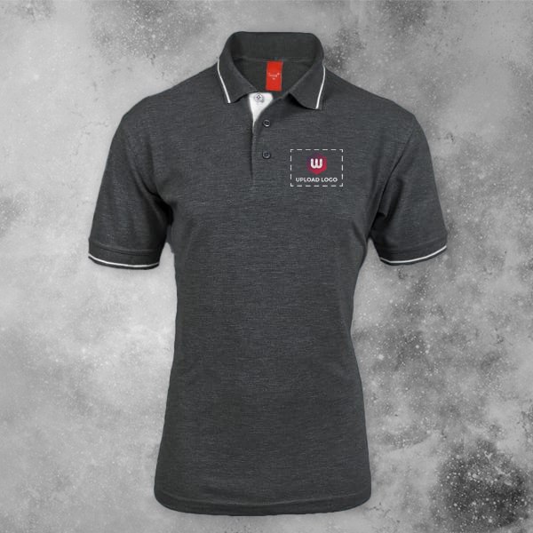 Scott Organic Cotton Polo T-Shirt for Men Charcoal Grey with White - Custom Logo Left Chest