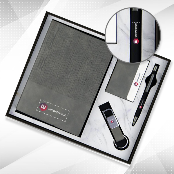 Personalized 4 In 1 Diary Employee Gift Set (Black Grey)-0