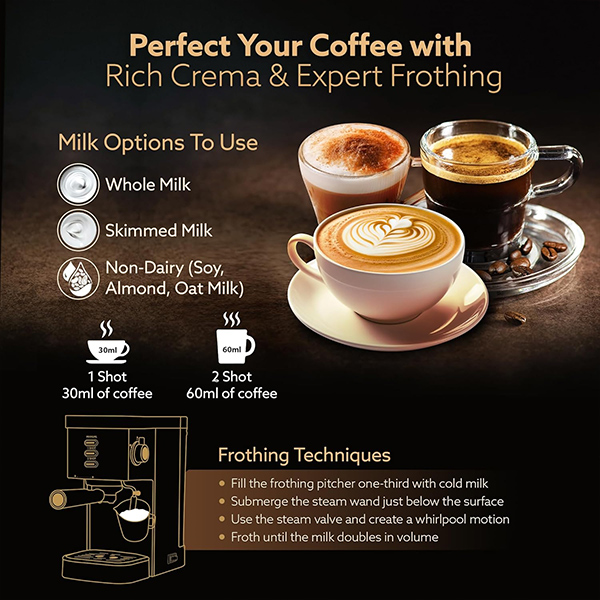 AGARO Regency Espresso Coffee Maker – 20-Bar Pressure, 1350W-4