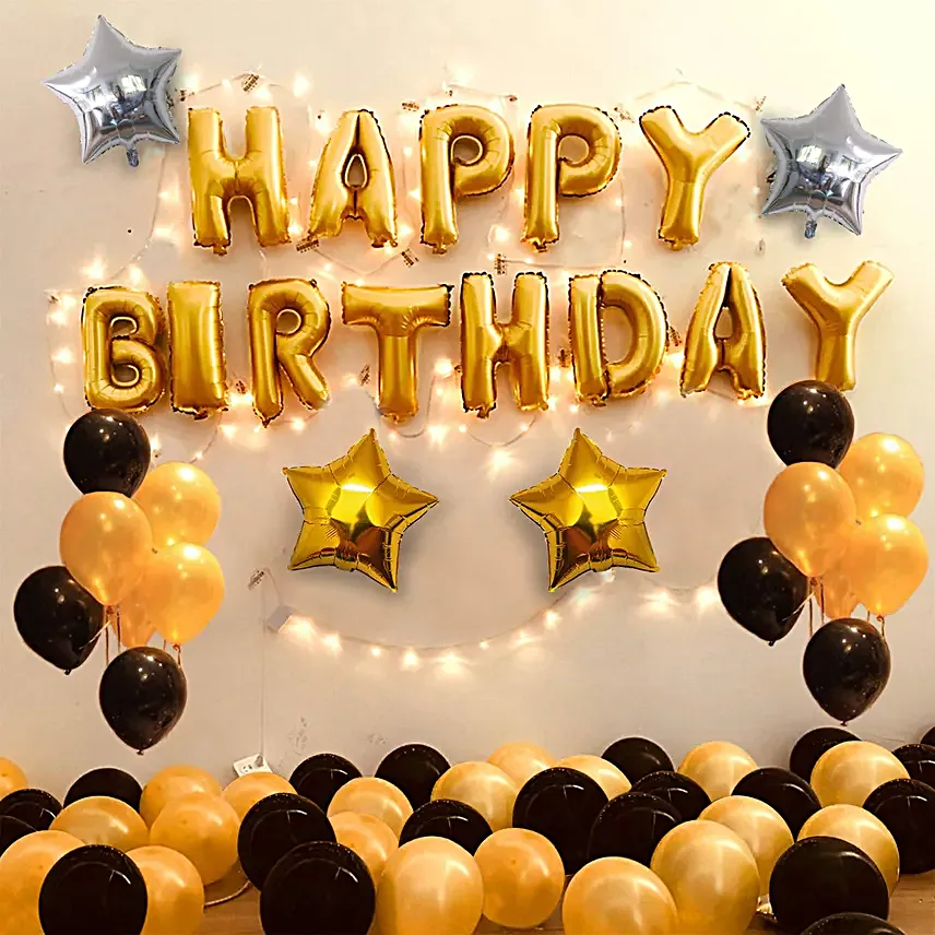 Black & Golden Happy Birthday Balloon Decoration