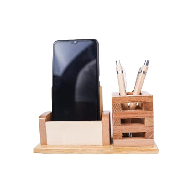 Wooden Desk Organizer Pen, Cards & Mobile Holder for Office & Home Décor-1