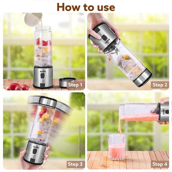 AGARO Galaxy Portable Hand Blender For Kitchen, 450ml, For Smoothies, Shakes, 3000 mAh Battery, USB Rechargeable-4