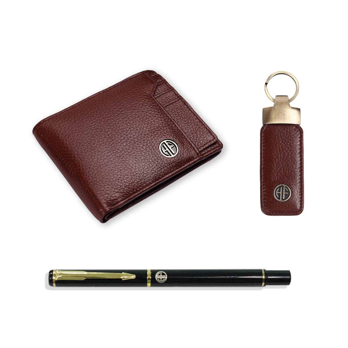 HF Men's Executive Leather Gift Set – Wallet, Keychain & Pen | Premium Corporate Gift (Brume Brown)-0